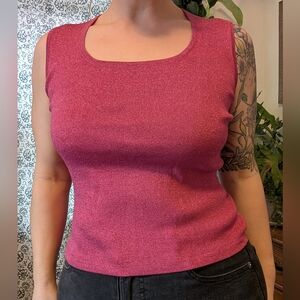 SHIMMERSTRAVAGANA Joseph A. - 90s Vintage Silk Shimmer Fuchsia Sweater Tank - XL